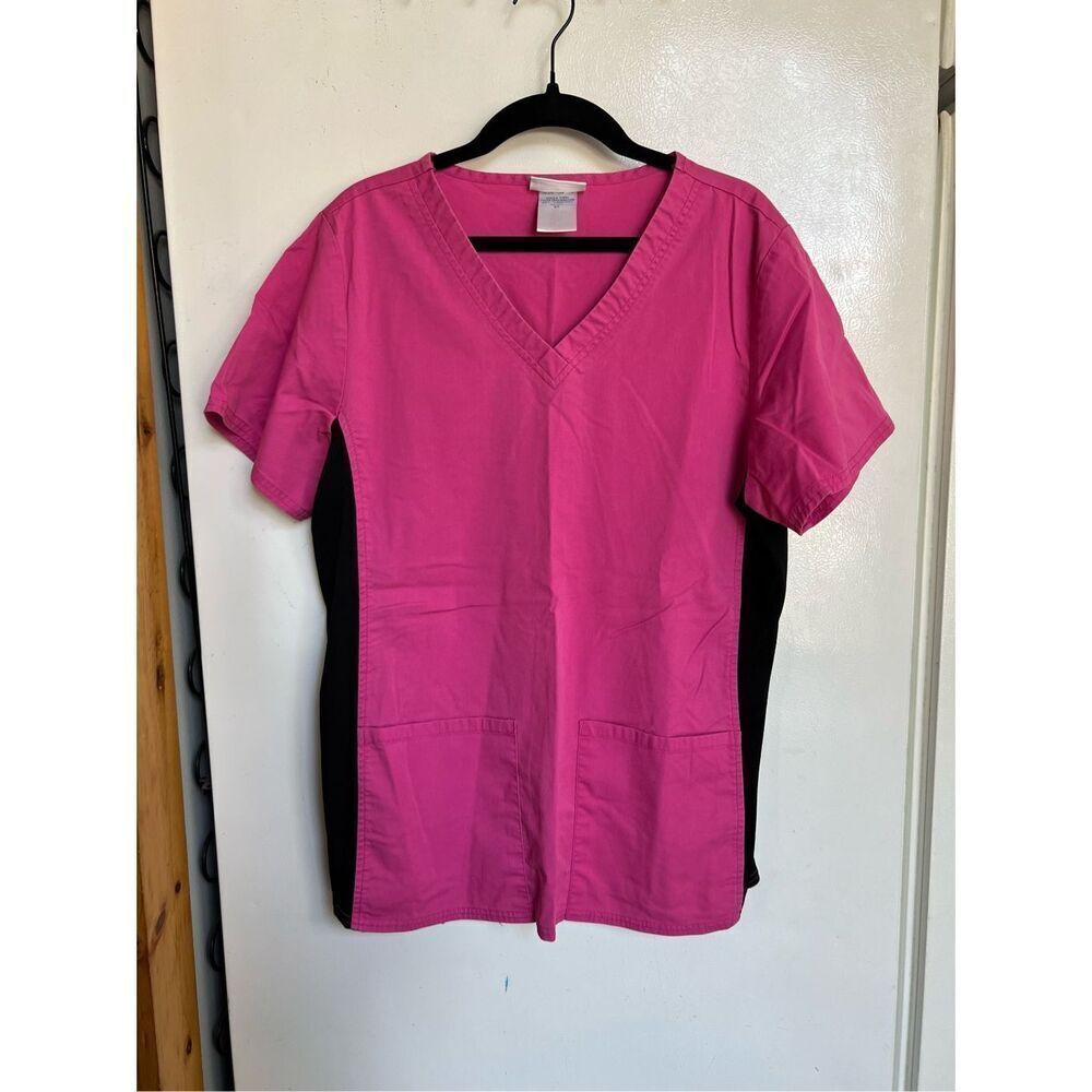Scrubstar Pink V-Neck Short Sleeve Medical Scrub Top with Black Side Panels